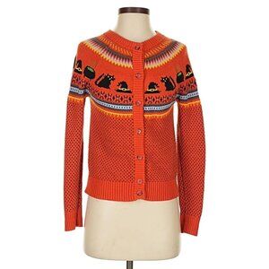 Black Cat Witch Cardigan Fair Isle Sweater Small RARE